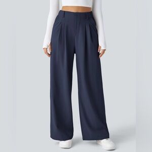 HALARA Flex Navy Blue Waffle Knit High Waist Wide-Leg Pants Women’s L Petite LP